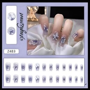 🆕️$6 OR 2 FOR $10~BLUE AURORA BUTTERFLY 24 DESIGNER PRESS~ON NAILS